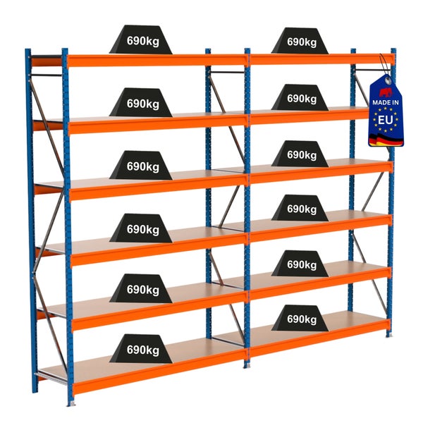 Lagerregal mit mehreren Ebenen und einer Traglast von 690 Kilogramm pro Ebene; Hergestellt in der EU