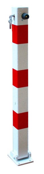 UvV Stahl Absperrpfosten 70x70mm weiß-rot klappbar Zylinderschloss +Dübel / Gleichschließend