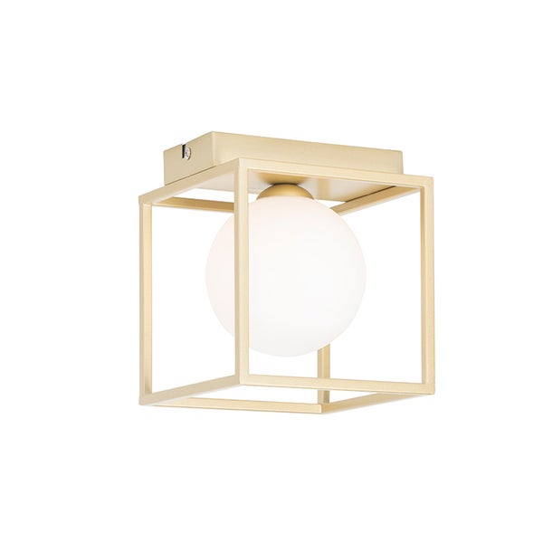 Deckenleuchte mit quadratischem Rahmen und kugelförmigem Lampenschirm