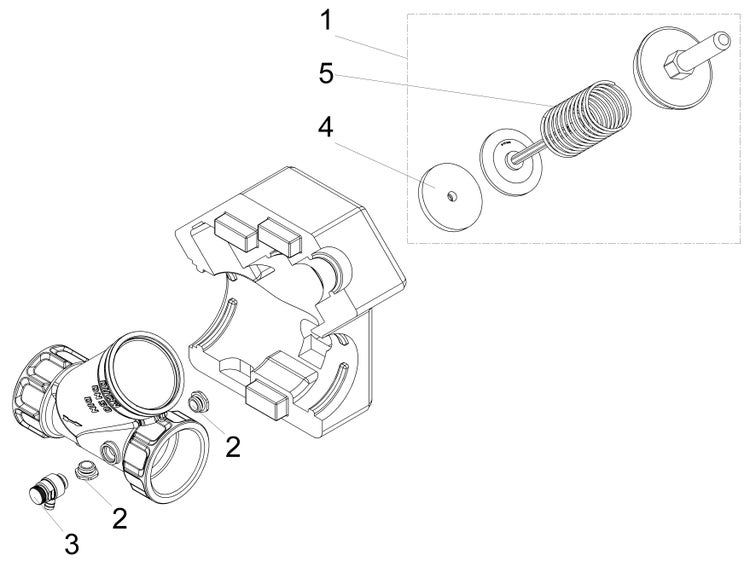 Explosionszeichnung einer Armatur mit nummerierten Ersatzteilen wie Feder, Dichtungen und Gehäuse, Nennweite 50.