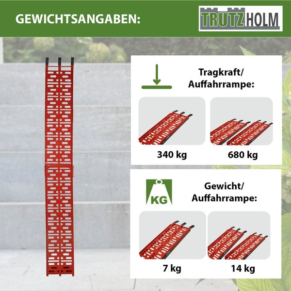 TRUTZHOLM 1 x Auffahrrampe klappbar 228 cm Traglast 340 kg Alu rot gelocht Motorradrampe Mofarampe
