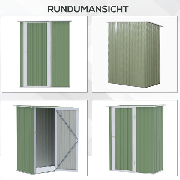 Outsunny Gerätehaus, Geräteschuppen mit Tür, Outdoor, 142 x 84 x 189 cm, Stahl, Grün