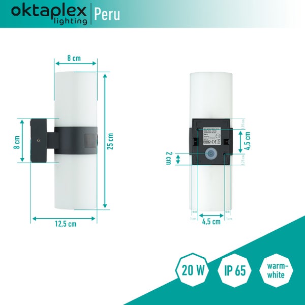 Aussenlampe mit Bewegungsmelder Aluminium 3000K Warmweiß IP65 20W Außenbeleuchtung Wandlampe mit Sensor Anthrazit