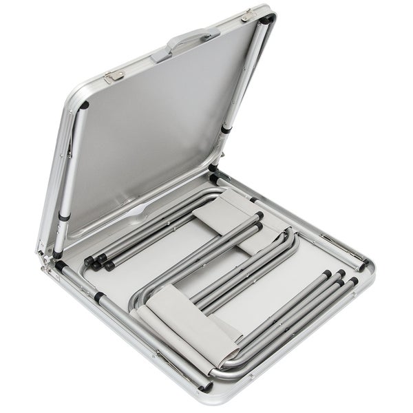AMANKA klappbarer höhenverstellbarer Campingtisch 120x60x70cm inkl. 4 Falthocker Campingtischset Kofferformat Hell Grau