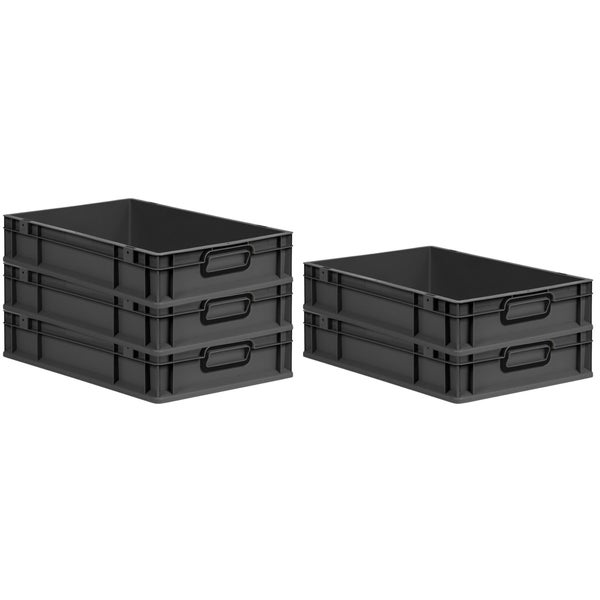 PROREGAL SparSet 5x Eurobox NextGen Color, HxBxT 12x40x60cm, 23 Liter, Griffe schwarz geschlossen, Schwarz, Eurobehälter, Transportbox, Transportbehälter, Stapelbehälter