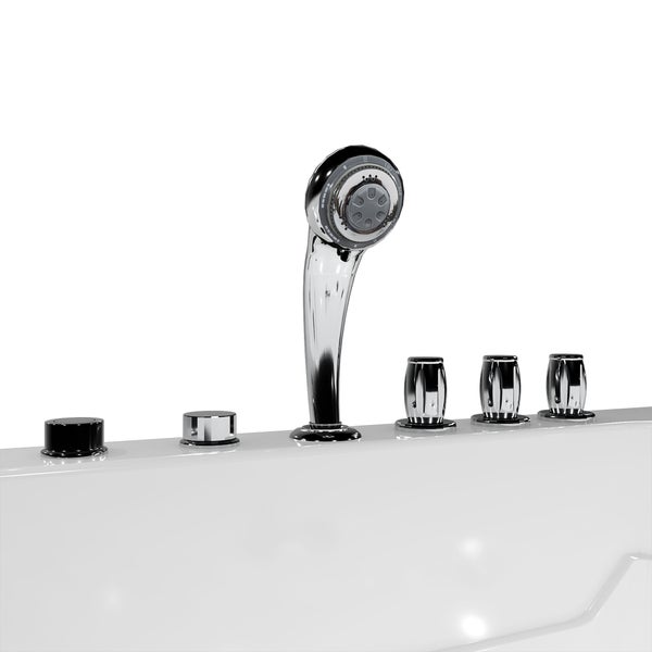 Detailansicht einer Badewanne mit Handbrause und Bedienelementen