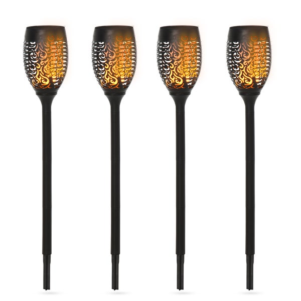 Outsunny Solarleuchte, Gartenlicht, 4er-Set Lampe, 6–8 h, IP44 Wasserfest, Ø12 x H72 cm, Kunststoff, Schwarz