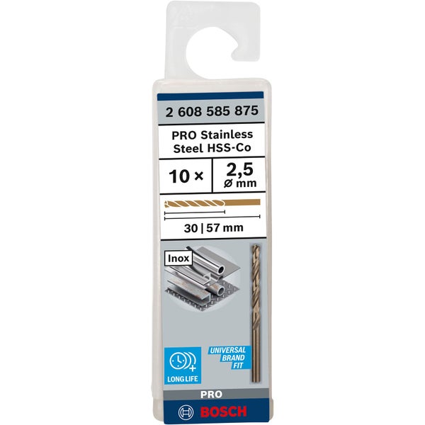 Bosch Pro Edelstahl Stahlbohrer HSS-Co, 2,5 mm, 10 Stück