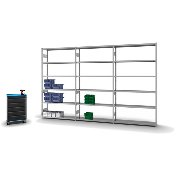 PROREGAL Fachbodenregal Stecksystem T-Profil Medium-Duty Grundregal HxBxT 250 x 130 x 30 cm 6 Ebenen Fachlast 200 kg Beidseitig Nutzbar Verzinkt