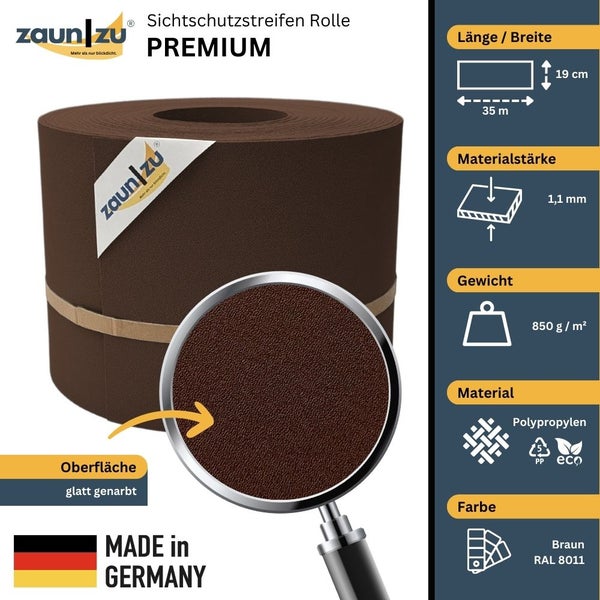 Zaunstreifenrolle Premium aus Polypropylen, 35 Meter lang und 19 Zentimeter breit