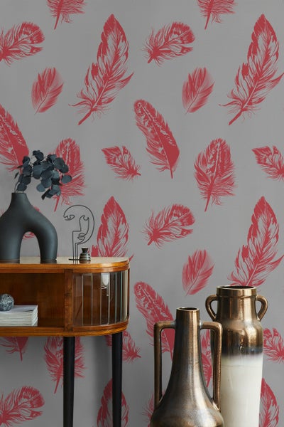 Tapete Grau Rot Grafisch Modern für Wohnzimmer Schlafzimmer Küche MADE IN GERMANY 10,05 x 0,53m