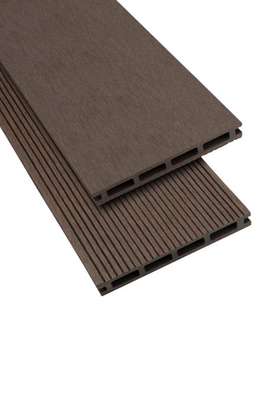 GartenLand WPC Terrassendiele Classic 21 x 140 x 3000 mm Schokobraun Geriffelt und Glatt Hohlkammer