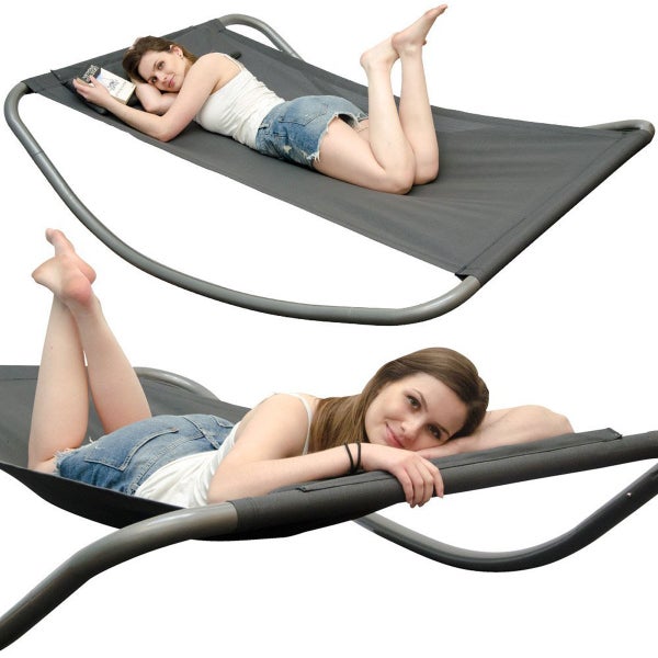 Gartenliege XXL Wippliege Sonnenliege in Grau | Extra groß ca. 200x130x32 cm robustes Metallgestell