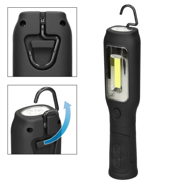 ECD Germany LED COB 3W Arbeitsleuchte Akku | mit Magnet | drehbare Griff | inkl. 2 Haken | Arbeitslampe Handlampe Schwenklampe Taschenlampe Werkstattlampe KFZ