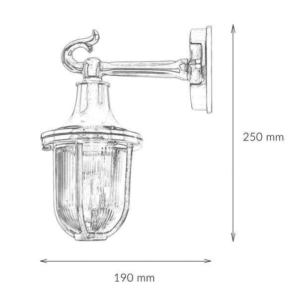 Abbildung einer Wandleuchte mit den Maßen 250 mm Höhe und 190 mm Breite.