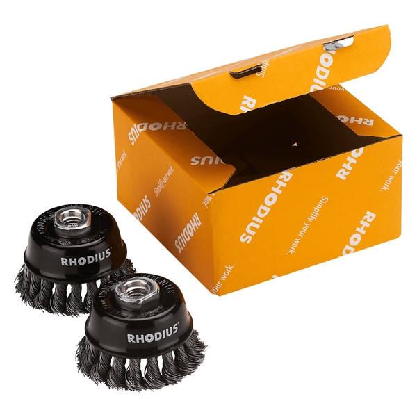 RHODIUS Topfbürste STBZ, 2 Stück, 65 x 20 x M14 mm für Stahl, Metall, PROline