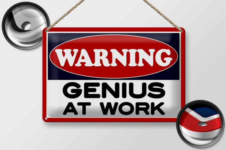 Blechschild Hinweis 30x20cm Warning Genius at work