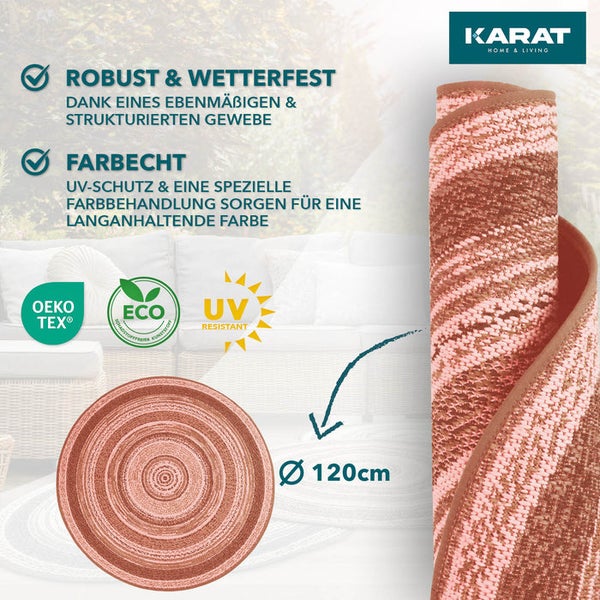 FLOORDIREKT Outdoorteppich - Wetterbeständiger Außenteppich - Zoe - Rund - Terra - ⌀120 cm