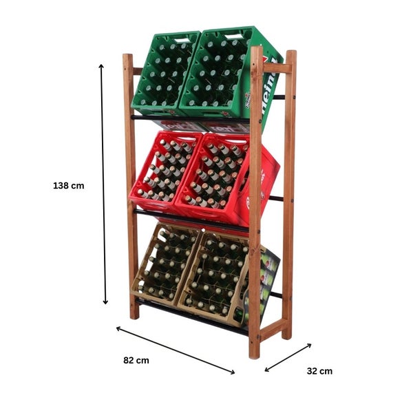 PROREGAL Getränkekistenregal EIFEL HxBxT 138x82x32cm 6 Kisten auf 3 Ebenen Massives Kiefernholz Braun geölt