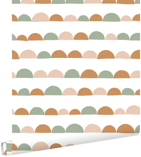 ESTAhome Tapete grafisches Motiv Hellrosa, Dunkelorange und Mintgrün - 53 cm x 10.05 m - 139267