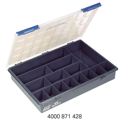 raaco Sortimentskasten B 338 x T 261 x H 57 mm 15 Fächer transparent / dunkelblau - 136174