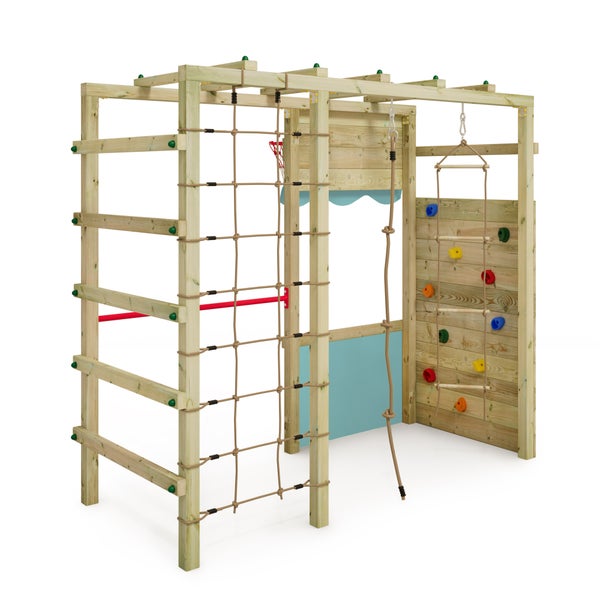 WICKEY Klettergerüst Spielturm Smart Action Gartenspielgerät mit Kletterwand und Spiel-Zubehör – pastellblau