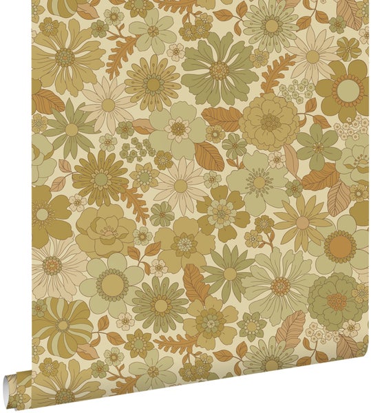 ESTAhome Tapete Retro Blumen Graugrün - 50 x 900 cm - 130964