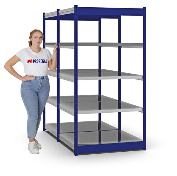 PROREGAL Fachbodenregal Stecksystem Vierkant-Profil Grundregal HxBxT 200 x 102,5 x 80 cm 2x5 Ebenen Doppelseitige Bauart Fachlast 200 kg Enzianblau