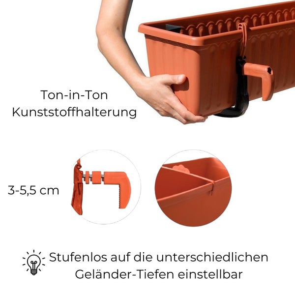 Blumenkasten Fensterbank Außen Blumenkasten Balkongeländer Balkonkasten mit Wasserspeicher Metall Halterung Pflanzkasten Outdoor Kunststoffhalterung terrakotta