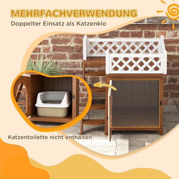 Katzenhaus mit Treppe und zwei Eingängen, geeignet als Katzentoilette und Katzenbett