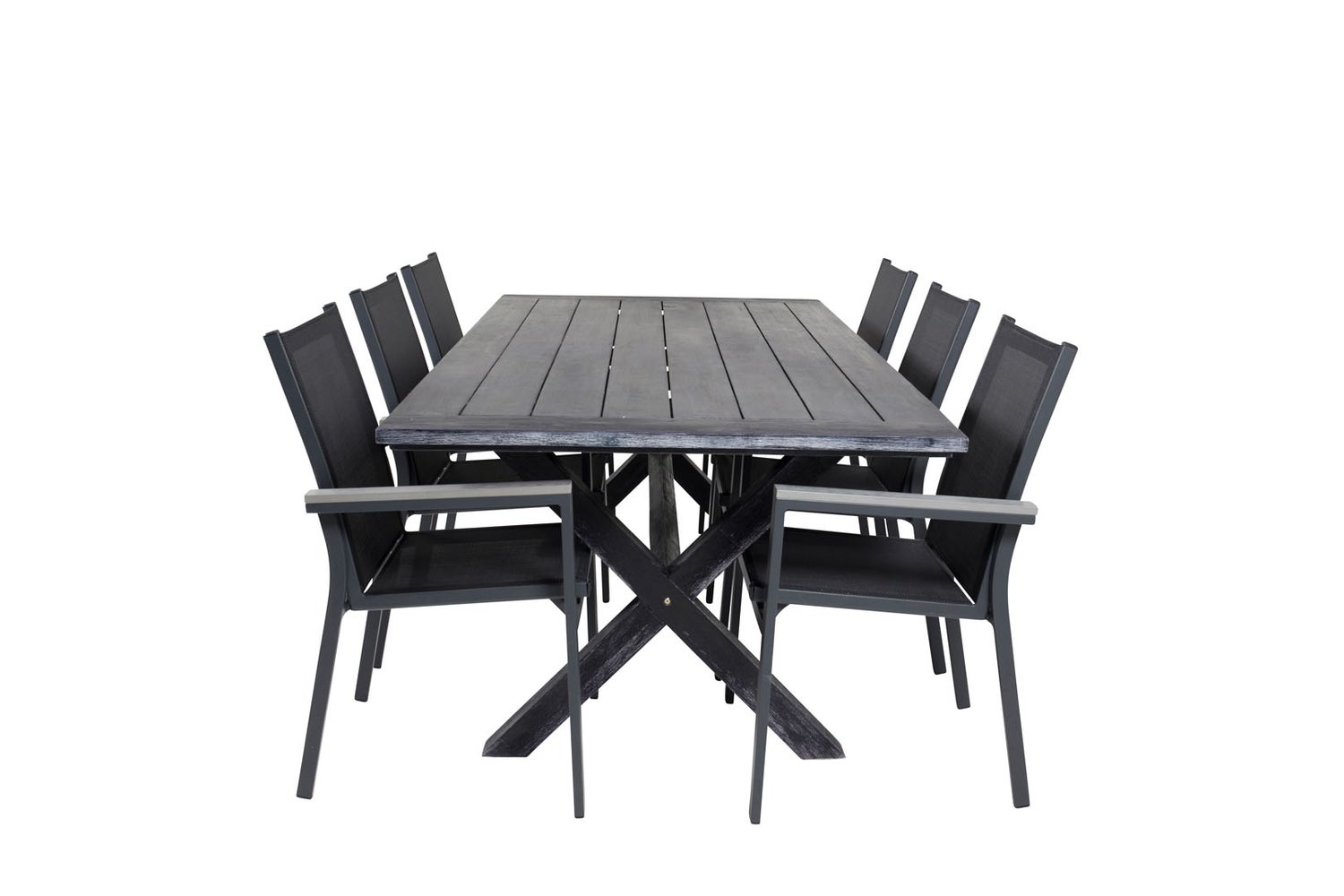 Rives Gartenset Tisch 100x200cm und 6 Stühle Parma schwarz.