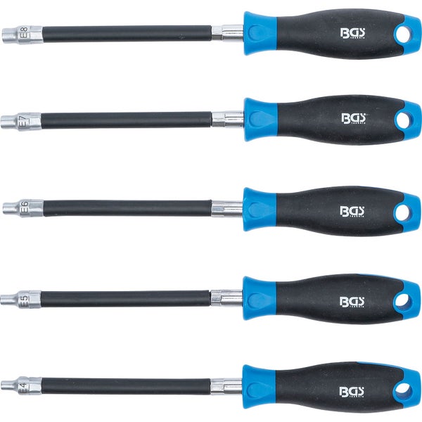 BGS technic Schraubendrehersatz mit flexiblem Schaft, E4 bis E8, Torx