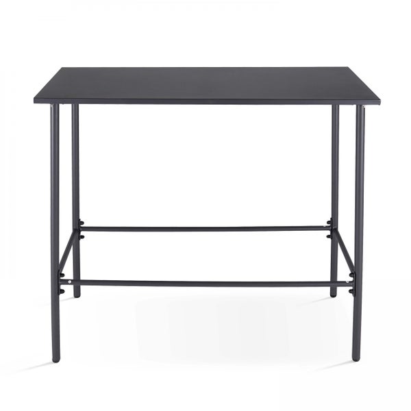 Rechteckiger Stehtisch aus Metall mit vier Beinen und stabilisierenden Querstreben.