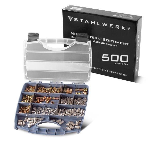 Stahlwerk Schnellspannbolzen beim Einsetzen in eine Metallplatte mit Detailansicht der Arretierung in der Bohrung.