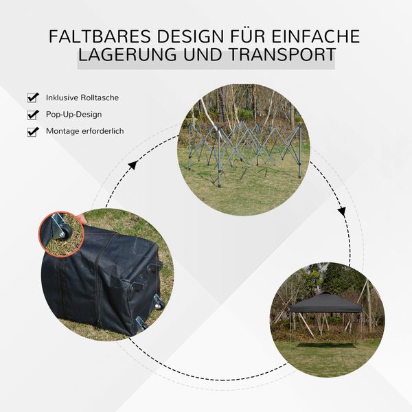 Outsunny Pavillon ca. 3x3m, wasserdicht Stabil Winterfest Pop-up Faltpavillon, UV Schutz, Faltbar Partyzelt, Gartenzelt mit Tasche, Gartenpavillon für Camping Garten, Schwarz