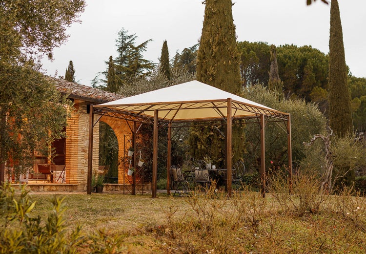Pavillon ELEO Torino 4 x 4 m unbeschichtet - Edelrost | mit Sonnensegel ecru