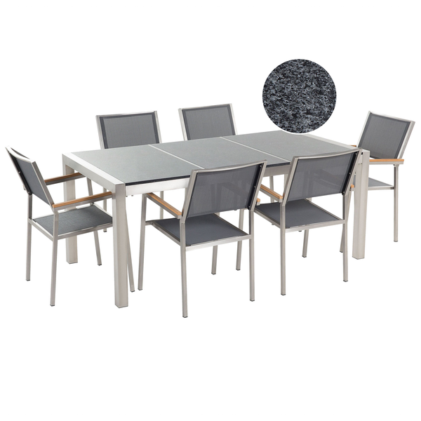Gartenmöbel Set 6-Sitzer GROSSETO Dreifachplatte Granit Polierter Grau