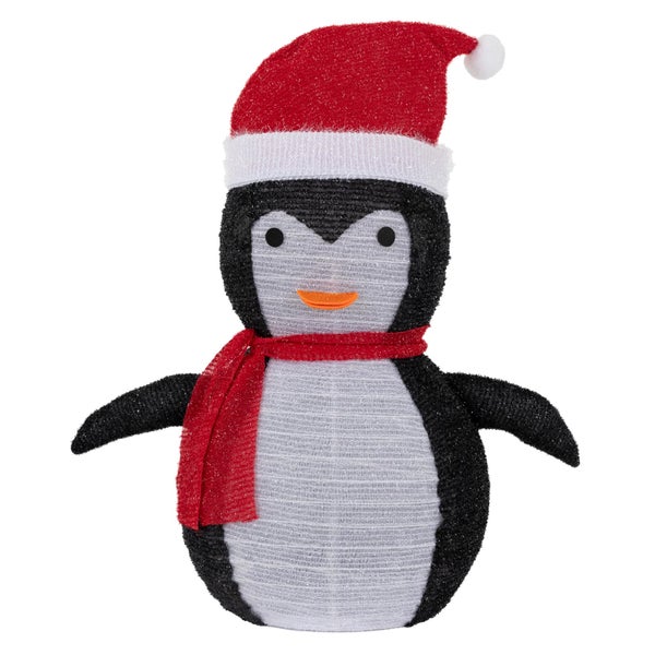 ECD Germany LED Weihnachts Pinguin mit Mütze & Schal, 68cm hoch, Gartenfigur mit 30 warmweißen LEDs beleuchtet, Timer, batteriebetrieben, Innen-Außen, zusammenfaltbar, Gartendekoration Weihnachtsdeko