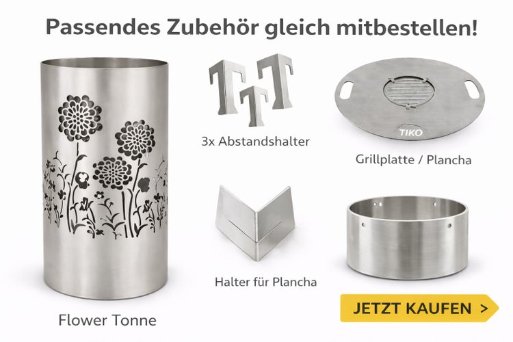Blumentonne mit Grillplatte, Abstandshalter und Halter für Plancha
