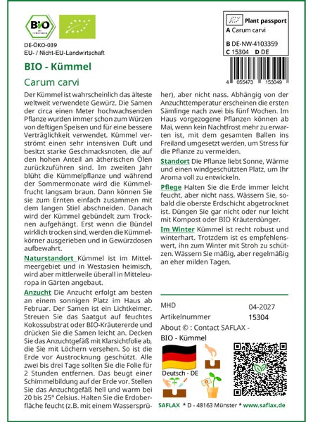 SAFLAX Garden to go - BIO - Kümmel - Carum carvi - 800 Samen - Mit Topf, Klima - Deckel und Anzuchtsubstrat