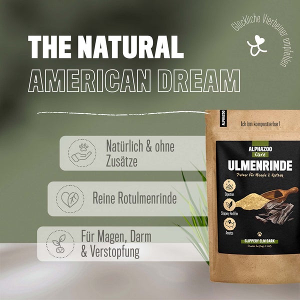ALPHAZOO Ulmenrinde Pulver 120g für Hunde und Katzen I Amerikanische Slippery Elm Bark