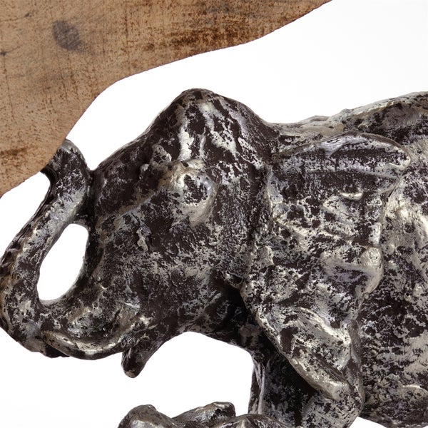 Skulptur Log Elephants Mangoholz, Aluminium silber-natur