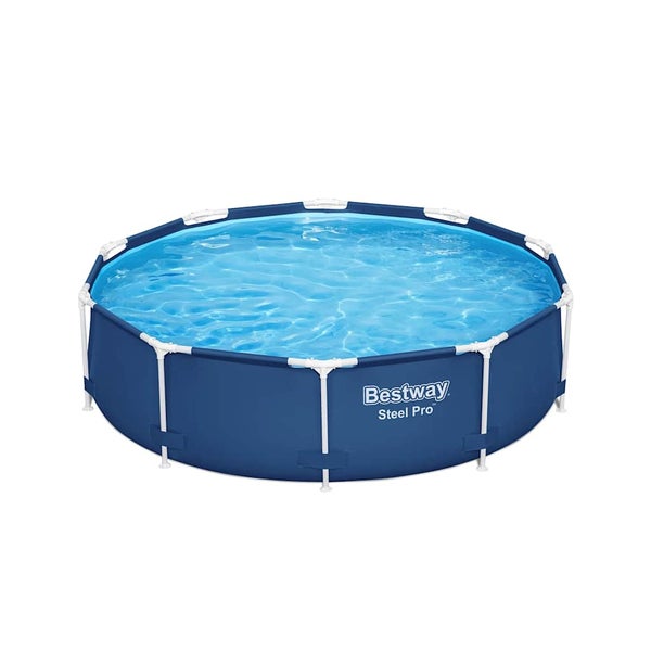 Bestway Steel Pro runder Rahmenpool mit weißem Stahlgestell und blauer Poolfolie