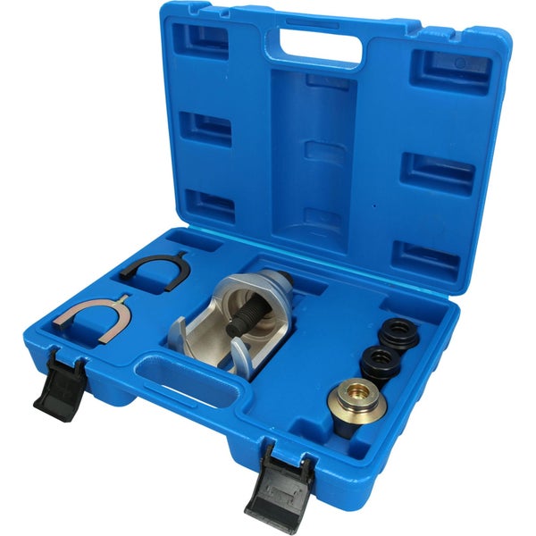 Werkzeugsatz zum Ausdrücken von Traggelenken in einem blauen Werkzeugkoffer