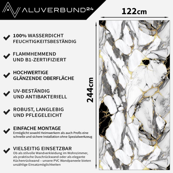 Aluverbund24 Paneel mit Marmoroptik, 122 cm breit und 244 cm hoch