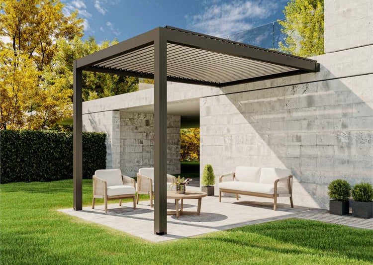 Huun Pergola Mezzo wandmontiert aus Metall in Grau 3x4m HORNBACH