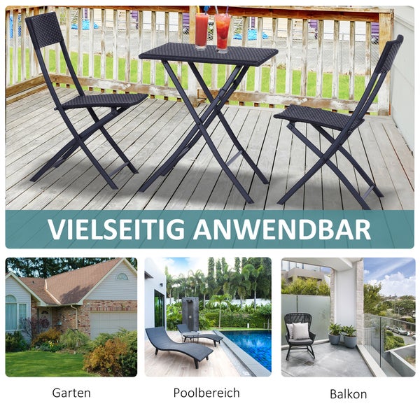 Outsunny Bistroset, Metall, PE Polyrattan, schwarz