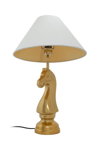 Tischlampe mit dekorativem Pferd-Schachfiguren-Sockel Weiß | Wohnzimmer Esszimmer Leuchte