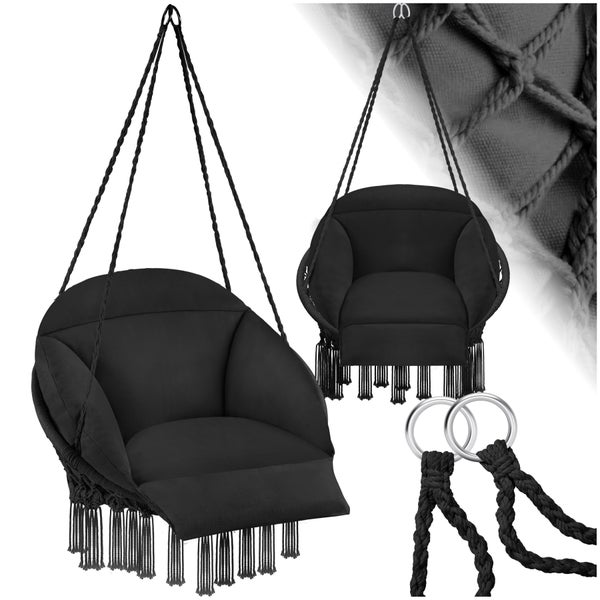Hängesessel tectake Samira 80 x 81 x 139 cm mit dickem Sitzkissen schwarz