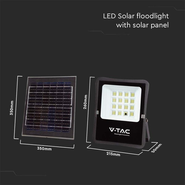 V-TAC VT-55100 - Solar-Flutlicht - IP65 - Schwarzes Gehäuse - 1200 Lumen - 4000K